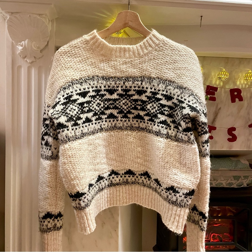 Lucky Brand Cream and Black Knit Sweater Wool/Alpaca